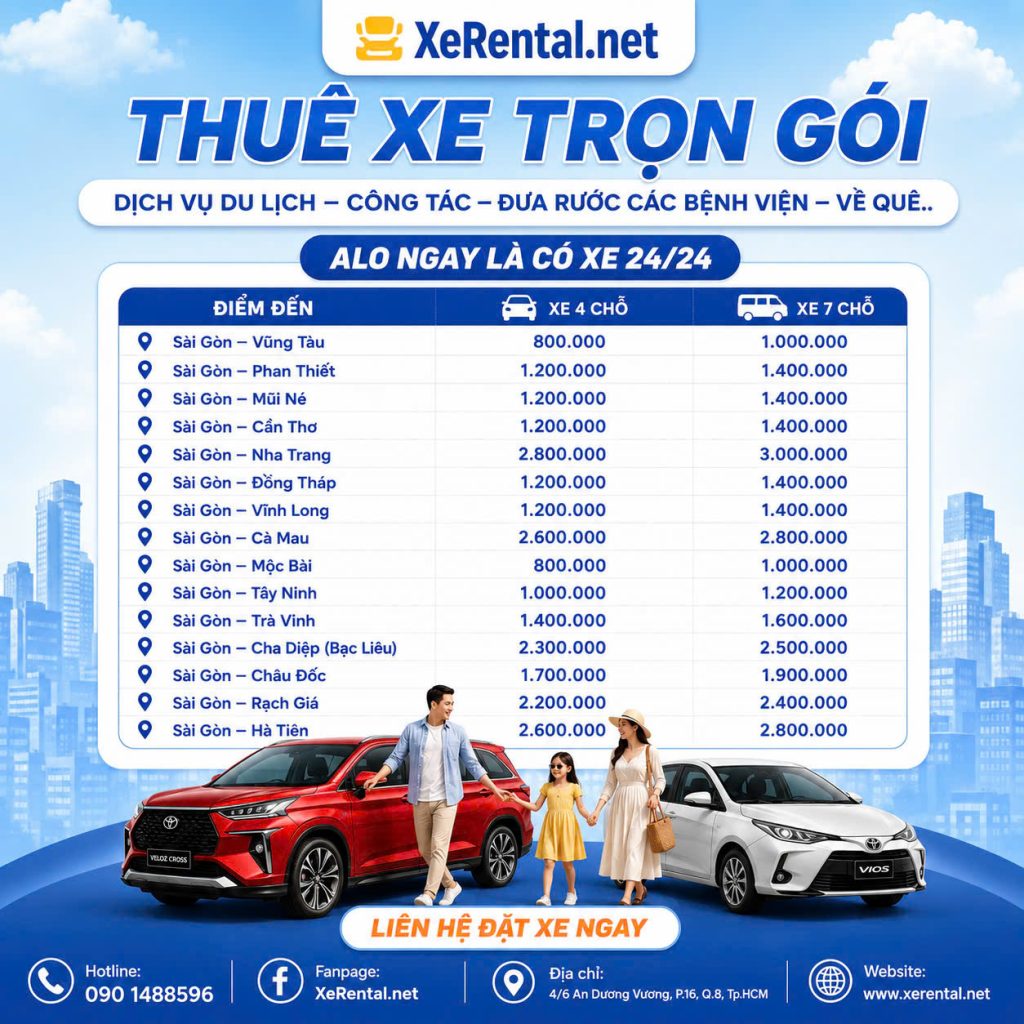 Bảng giá dịch vụ thuê xe tiện chuyến trọn gói mới nhất 2026